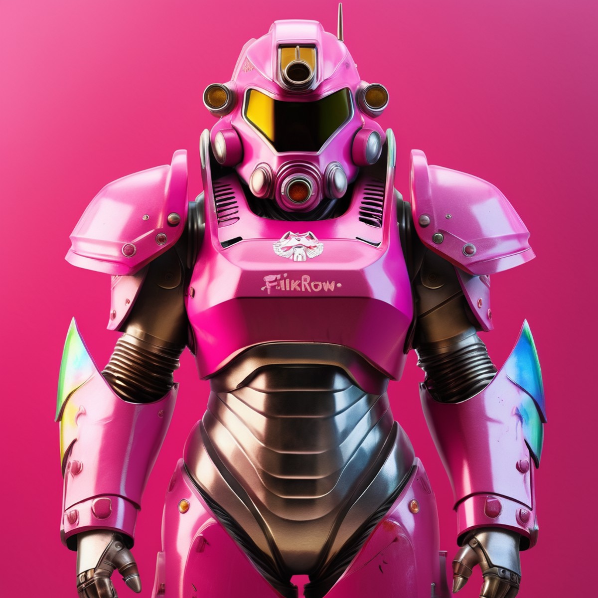 pink power armor with rainbows, <lora:Fallout:1>, Fallout 4, masterpiece, best quality, detailed, realistic, 8k UHD, high ...