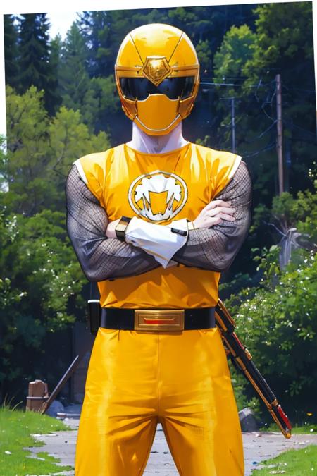 nsyellow, helmet, fishnets, belt, 1boy, male focus, ninja, yellow bodysuit, yellow pants