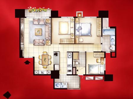 ((best quality)),((masterpiece)),((realistic)),   , chair ,   <lora:JJsFloorPlan:.9>, authentic,  soft lighting ,
(((Floor plan))) ,indoor scenery,wall ,rug , lamp, flower, vase , chair ,ceiling , plant, window ,curtain ,television ,couch, ,water color , white background,