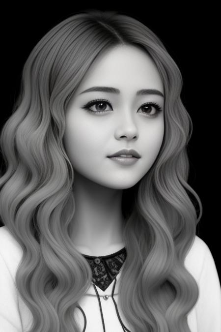 (masterpiece:1.3),(best quality:1.2),(ultra-detailed:1.2),illustration protrait of 1girl,, ((best quality)), ((masterpiece)), highres, original, extremely detailed wallpaper,an extremely delicate and beautiful,illustration,cinematic lighting, volume lighting, bloom effect, light particles,((1girl)),beautifuldetailedeyes,longsleeves,hoodie,frills,noshadow,simplebackground,(((black background))), European style, brightskin,(((1980s(style)))), movie theater, silhouette, greyscale, monochrome,((Big wavy curls)), slit pupils,{{looking at viewer}},cinematic angle,(((portrait))),lens flare,seductive smile, tarot, long hair with flower ornament