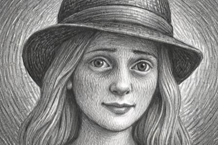 a drawing of a woman with a hat by Brian Selznick <lora:Brian_Selznick_Style_XL:1>