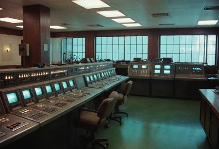 analog film photo CineShining, ControlRoom, Overlook Hotel, consoles, screens, lights, neon lights, ((saturated)) . faded film, desaturated, 35mm photo, grainy, vignette, vintage, Kodachrome, Lomography, stained, highly detailed, found footage