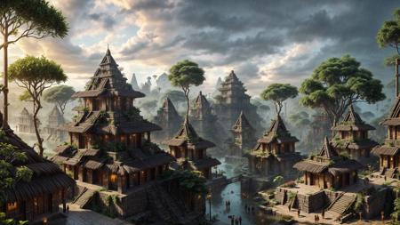 <lora:XSArchi_127:0.3> a photograph of fantasy aztec tribal cities, ((amazon, villages, family:1.3)), (stone, ethnic engraving), neanderthal and homo sapiens war, rain forest, market, panther, majestic apartment, tree house, golden cities, wonderful cinematic, futuristic, scifi, magical, <lora:djzMarketplaceV21:0.2> marketplace style, crowd, people, standing, building, pottery, garden, ((perfect quality)), <lora:add_detail:1>