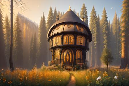 (Vector image:1.3) of (Award-winning photograph), (one hobbithouse in the middle of the forest), (Low-angle perspective), (natural lighting), (Wide-angle lens capturing scenery), hidden objects games, video game concept art, (8K Unity wallpaper), fine details, award-winning image, highly detailed, 16k, cinematic perspective, ((video game environment concept art style)), pretty colors, cinematic environment,(Flat style:1.3), Illustration, Behance