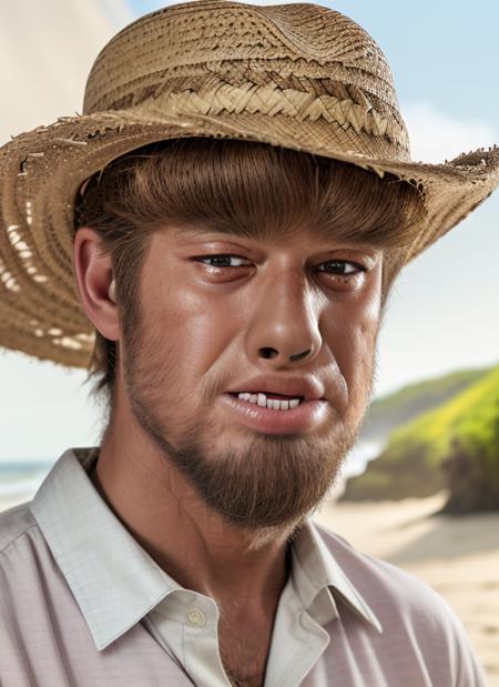 twm1, one man, man in Beach Party Casual: Hawaiian Shirt, Shorts, Flip-Flops, Straw Hat, Sunglasses, 1man, solo, epic (photo, studio lighting, hard light, sony a7, 50 mm, matte skin, pores, colors, hyperdetailed, hyperrealistic), (simple background)
<lora:TheWolfMan:1>