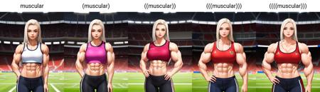 ((masterpiece drawing of  a 20 years old girl inside stadium )), undersized tight sportswear,  long hair,   muscular,  sunny