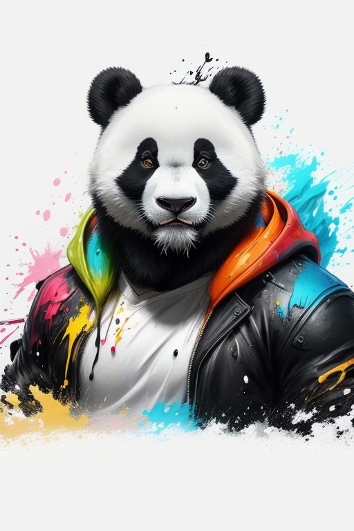 Splash art, a panda head, ((white background)), roaring, epic Instagram, artstation, splash style of colorful paint, conto...