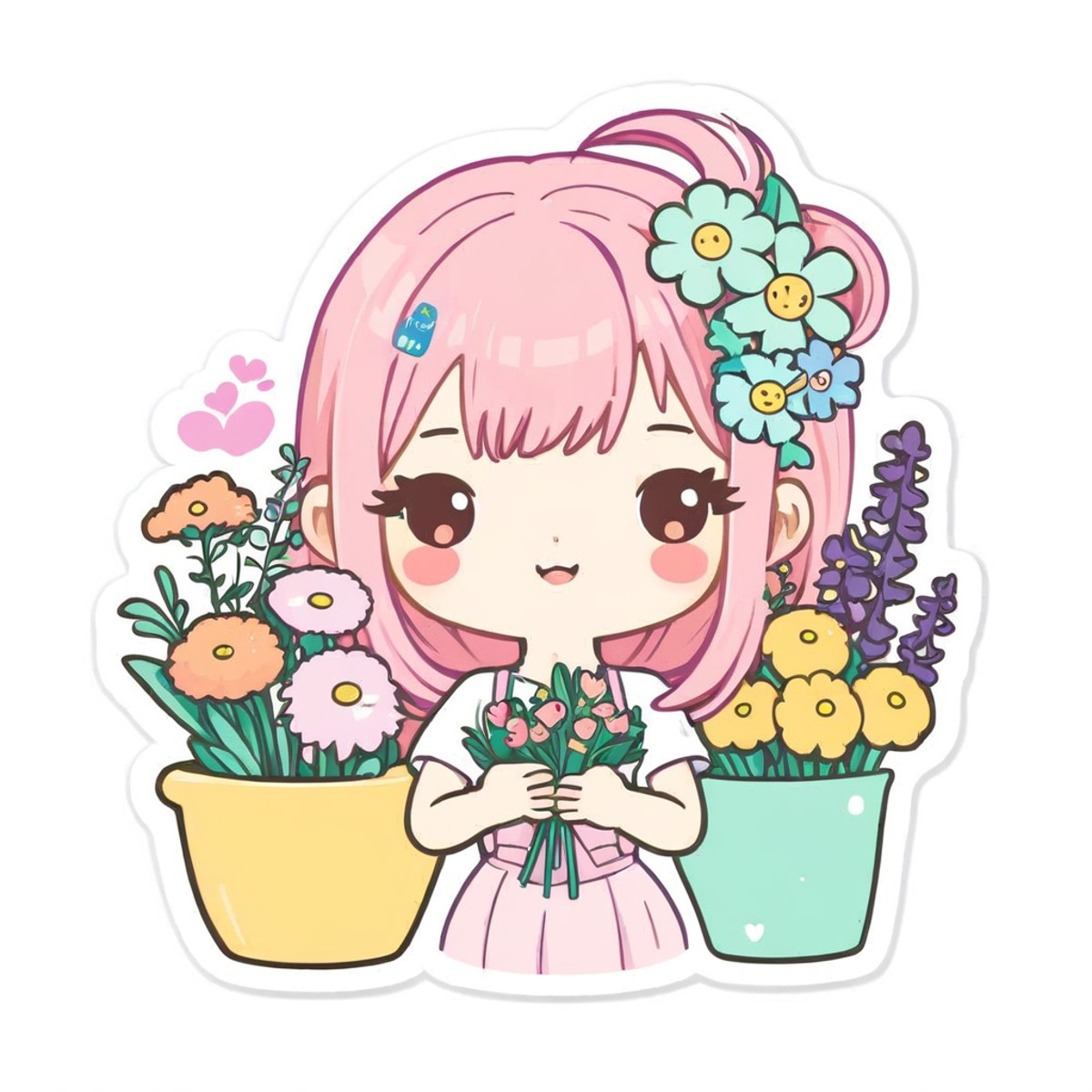 kawaii sticker, girl, florist<lora:EnvyKawaiiXL01:1>
