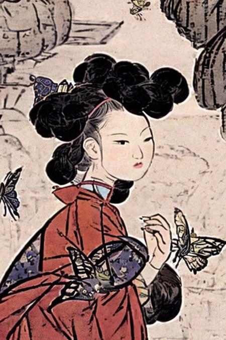 best quality, A steampunk girl with vibrant, curly hair adorned with mechanical butterflies and flowers, shinyunbok painting