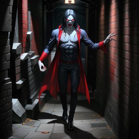 a photo of morbius, red cape,  <lora:morbius:1>