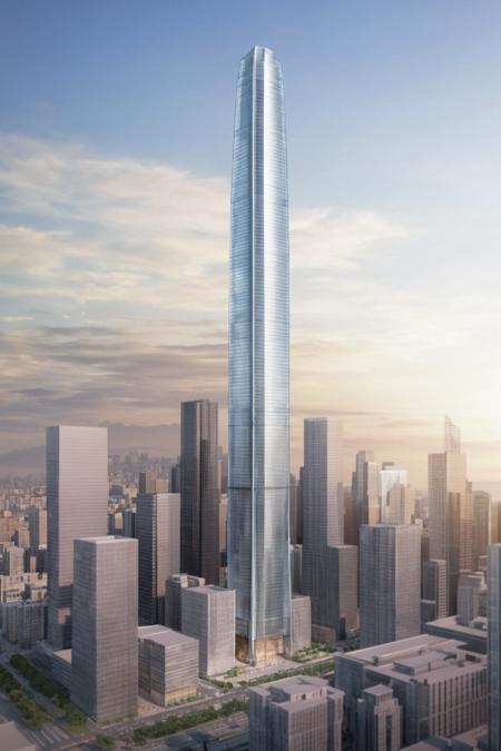 skyscraper,super high rise building,rendering,500 meters,glass curtain wall,(shape of rocket:1.3),day,<lora:SLskyscraperrenderingXL_V1.0:0.7>,