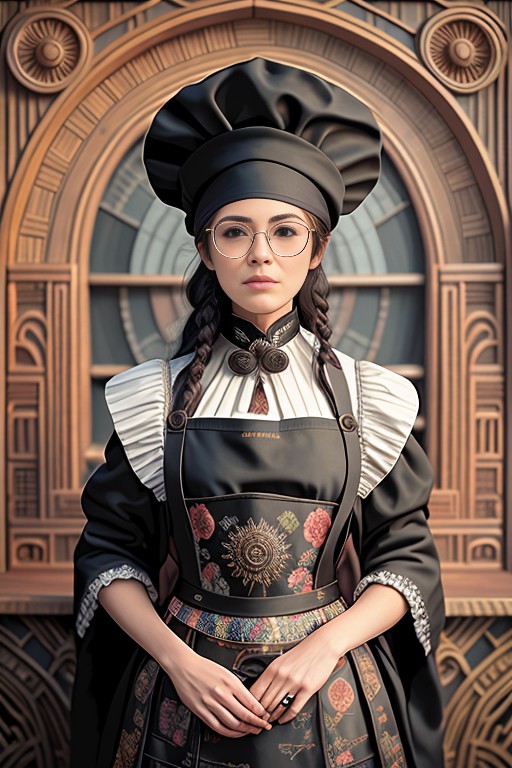 (Photo:1.3) of (steampunkgranny:1.0) style, upper body close-up portrait of 1girl chefk1ki, female focus, chef hat, an apr...