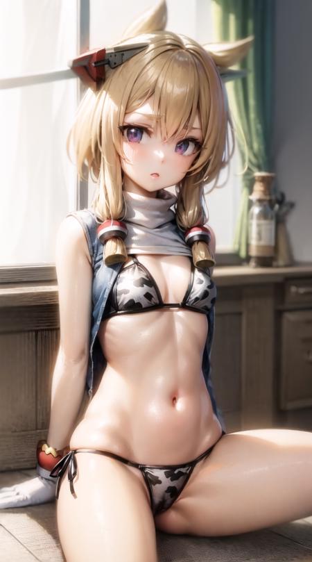 masterpiece, best quality, 1girl,  <lora:azur_lane_warspite_v1:1>, warspite,  <lora:cowPrint_v12:1>, cowprint bikini