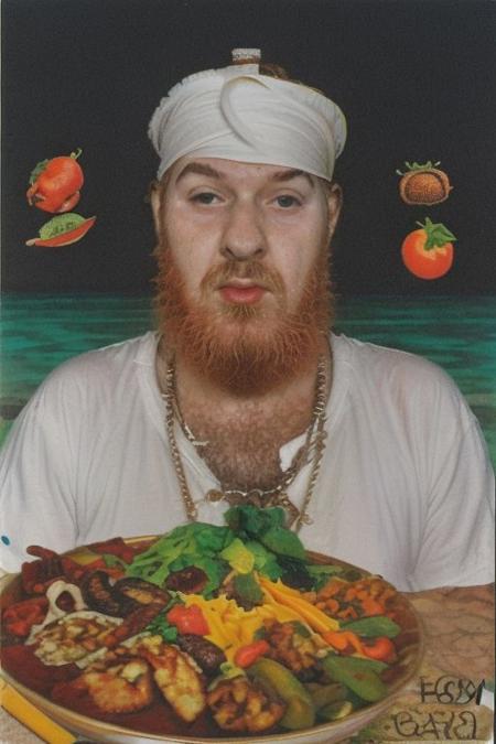 Weirdcore upper body and face of <ffurian> male man on turkish beach,  (face portrait 1.6) (vegetables floating 1.5) happy emotions, 90VHS, (ffurian man with beard 1.1) (ffurian turkish clothing 1.2) (y2k aesthetic 0.8), ms paint style <lora:ms-paint-lora:1> (kebab food 1.2),  <lora:y2kaesthetic:0.7>, half0ster, organic sculptures,