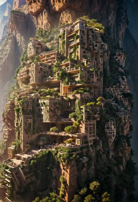 (The colonial city of the future, in the mist-filled Grand Canyon, on an unknown Earth-like planet, 2 moon on sky, Spaceship flight connects colonies, waterfulls:1.3), (Machu Picchu, a mountain settlement, incredibly spectacular:1.2), (Mario Botta:1.3), (avant-garde, future, reality, science fiction, photorealistic), (modern architecture:1.2), 
(Large Files, Ultra Realistic, 8K, 16k, FHD, HD, VFX, Perfect, Photography, composition, Architecture Sales Photography, Architecture Competition, Ultra High Resolution, Cinematography, High Resolution Image:1.1), (dramatic lighting, direct sunlight, ray tracing, clear shadow:1.2),  (real landscape:1.1), (blurred background:1.0), (urban background, more_details) ,
ac_neg1, great lighting, clear, hillscastel, extrusionbuilding, vertical