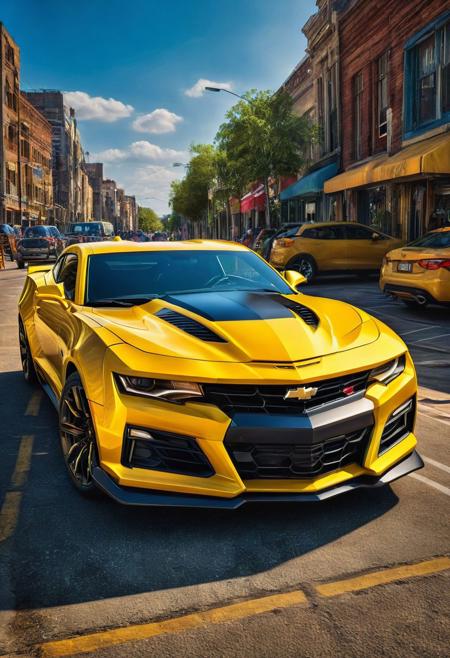 bumblebee transformers, car version, camaro ,photography, highly detailed, 8K, HDR, photorealism, naturalistic, lifelike, raw photo,H effect,real_booster