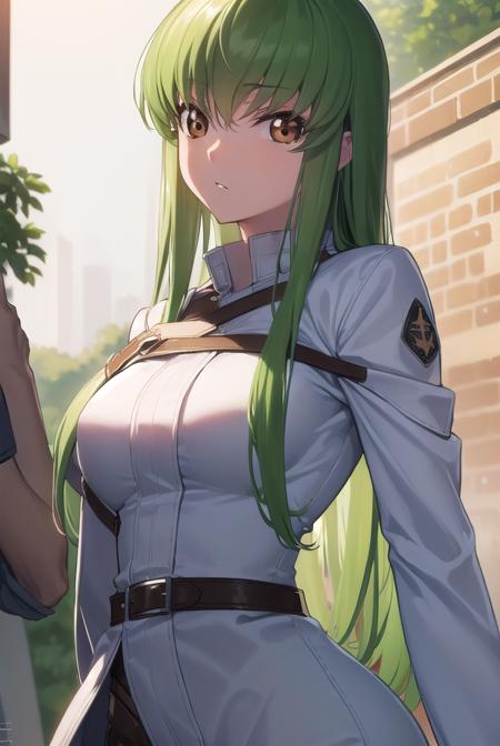 codegeasscc, <lyco:codegeasscc-lyco-nochekaiser:1>, 
cc, (brown eyes:1.5), green hair, long hair, straight hair,
BREAK straitjacket, (white straitjacket:1.5), wide sleeves, belt, black belt,
BREAK outdoors, city,
BREAK looking at viewer, (cowboy shot:1.5),
BREAK <lyco:GoodHands-beta2:1>, (masterpiece:1.2), best quality, high resolution, unity 8k wallpaper, (illustration:0.8), (beautiful detailed eyes:1.6), extremely detailed face, perfect lighting, extremely detailed CG, (perfect hands, perfect anatomy),