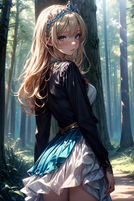 Looking back, standing, from behind