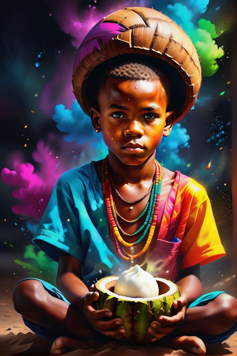 A Boy with a Straw Hat and a Coconut in a Painting