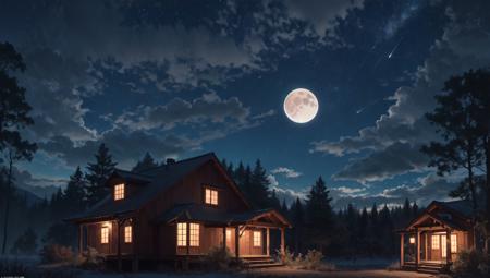 ((masterpiece:1.4,best quality)), ultra detail,  cloud, outdoors,
red, abundant, 8k, high detail, wallpaper, night, moon, stars,
forest, hut