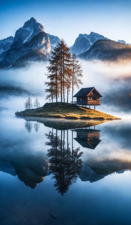 Foggy Sunrise Hintersee, Bavaria, Germany, blue colors, misty, mysterious, cinematic look, film, breathtaking photograph, award-winning, professional, dlsr, dramatic light, highly detailed . 35mm photograph, 4k, vivid colors, daylight, warm atmosphere, focus stacking, shot on hasselblad, <lora:add-detail-xl:1>, <lora:SDXLHighDetail:0.5>