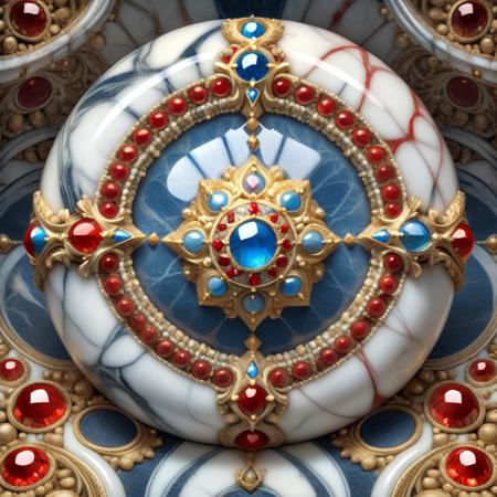 very aesthetic, very absurdres, artistic, symmetrical, photo realistic, hdr, jewel, made of marble, colour gold white blue red.