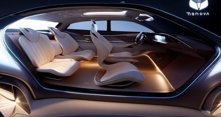 (masterpiece), sidelighting, car interior design, side view, concept car interior design, A modern concept car interior with lounge seats, made of a water droplet inspired by modern Japanese interior design, liquid, purity, interior design, cmf design, futurism, living space, large curved screen display, UI UX, holographic display, 3d object, beautiful sunlight  <lora:interior:0.8>