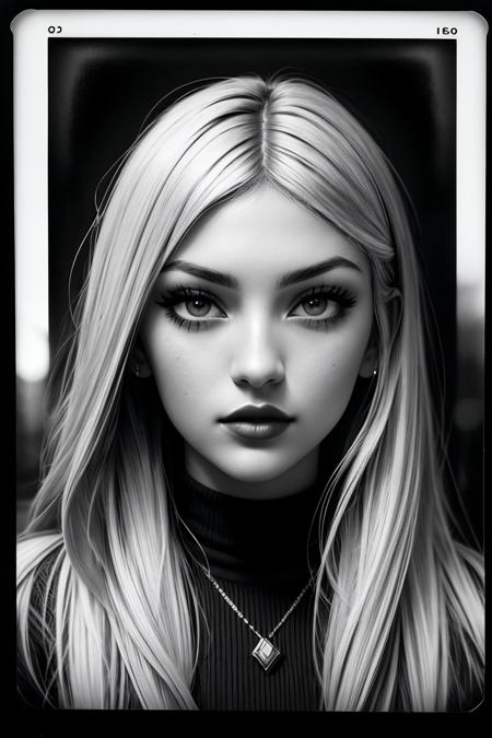 photo of beautiful (l1lyr0wland-125:0.99), a woman in a (movie premiere gala:1.1), wearing yellow (ribbed sweater:1.1),  ((polaroid frame, tintype)), ((Nu-Goth:1.1)), (makeup, painted lips), modelshoot style, (extremely detailed CG unity 8k wallpaper), professional majestic (photography by  diane arbus:1.1), (Olympus XA2 Camera), 24mm, exposure blend, hdr, faded, extremely intricate, High (Detail:1.1), Sharp focus, dramatic, soft cinematic light, (looking at viewer), (detailed pupils), (upper body), 4k textures, adobe lightroom, photolab, elegant, ((((cinematic look)))), soothing tones, insane details, hyperdetailed, low contrast