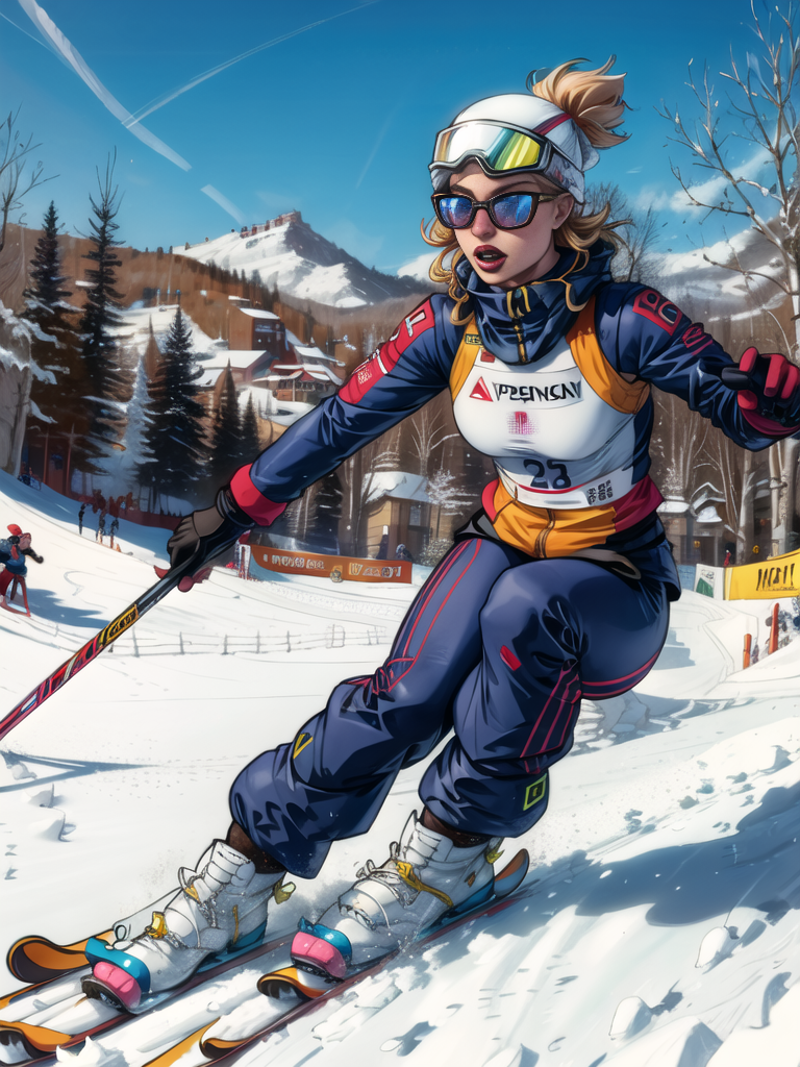 Lindsay Vonn skiing through a mogul field at Aspen