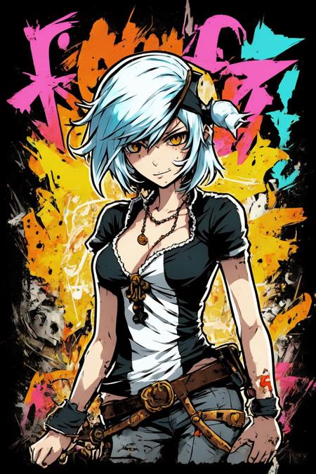 solo, Katze Pirat Lustige Katze Pirat Halloween, anime style, Trigger Studio style, manga art, comics, inking, graffiti art, graphic, poster bright colors, golden ratio composition, tee shirt crazy intricate design on white background vodka_portraits <lora:vodka_v4_portraits:0.75>