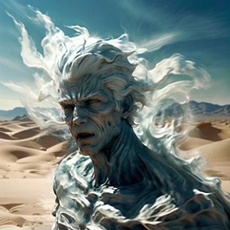 highly detailed photo of a (air elemental) floating above the desert,
((1boy)), open mouth, male focus, white hair, realistic, old, old man,

realistic, depth of field, blurry background,

open dunes and desert,

photorealistic,
cinematic photography,





