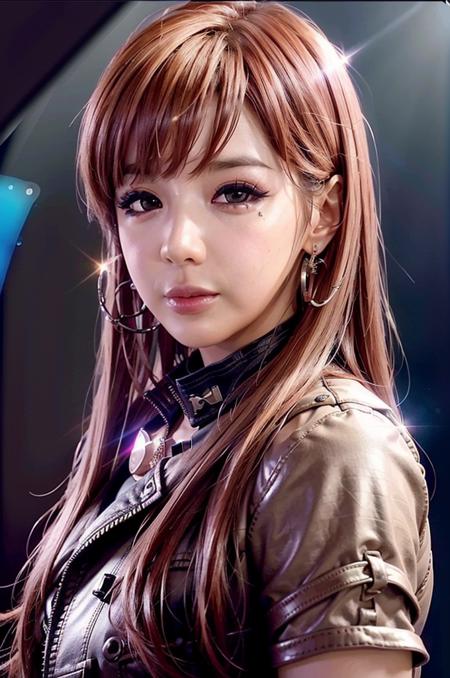 a photo of a woman , (park bom:1.3) , a closeup of woman face , , (rendered in octane:1.1) , (rendered in unreal engine:1.1) , (realistic photography:1.4), (ultra-realistic:1.0), (detailed eyes:1.1), (photorealistic:1.1), (realistic:1.1), (real life:1.1), (photograph:1.1),, happy, soft lighting ,  face closeup , , masterpiece , sharp focus , cinematic lighting , rim lighting , glossy skin , shiny skin ,  <lora:femm_park_bom_20230520_LORA_small:1> , (park_bom:1.2) , black hair  , soft lighting ,  surprised , smiling , confused , ring fill flash , vibrant colors ,  refraction , prism , rainbow , lensflare ,  face focus , looking at viewer , mascara , squinting eyes , sparkling eyes , pov face closeup , fisheye lens ,   , red hair , kpop idol , punk  , leather jacket , graffiti , colorful shirt , blue eyeshadow  , punk rocker , hoop earrings , choker