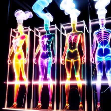 photo, scifi photonic cloning equipment, human bod forms from vibrant (colored glowing smoke:1), hi tech machine rack (photoniccloning style:1)  <lora:djzPhotonicCloning:0.8>