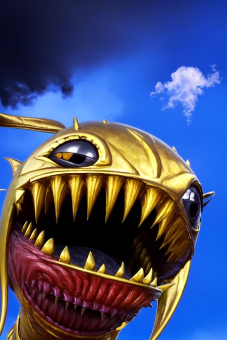 masterpiece, best quality, no human, <lora:CloudOfDarknessV1.3:1>, yellow_tentacle_monster,  monster, mouth open, teeth, space, star \(sky\)
