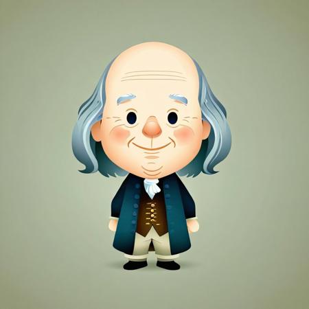 cartoon portrait of Benjamin Franklin in jmawx style, cute chibi, simple gradient background, full character, smile, detailed facial features   <lora:Jerrod_Maruyama_Style_XL_V4.2-000011:0.9>