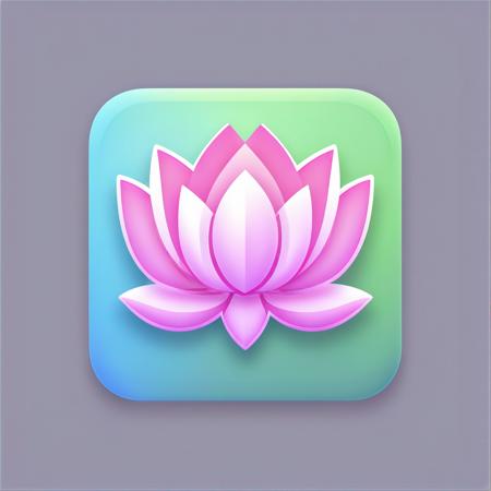 Lotus app icon, glass morphism, squared