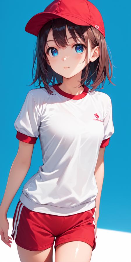 jyojifuku, white shirt, short sleeves, gym uniform blue short red shorts