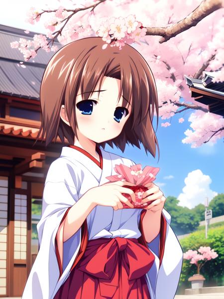 <lora:Shiki_Akimi:0.8> shikiakimi, 1boy, soro, blue eyes, brown hair, short hair,japanese white clothes, miko, red hakama, shrine, cherry blossom,
masterpiece, high quality, very_high_resolution, large_filesize, full color,