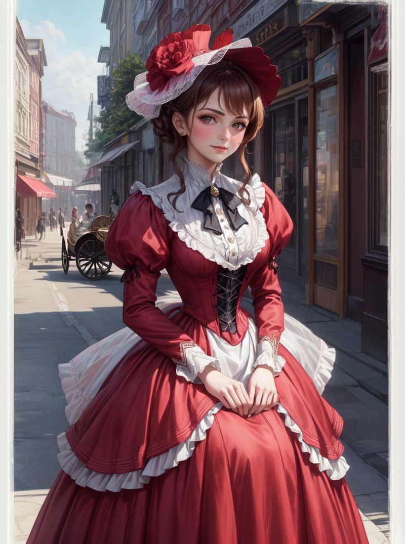 8k, masterpiece, highly detailed, high quality,
1girl, wearing a red (victorian dress), <lora:victorian_dress-SD-2.0:1> 
(...