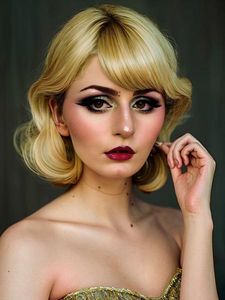 cinematic photo an exquisite portrait photograph, 85mm medium format photo of ((ohwx woman)) with a classy blonde hairstyle <lora:Tweetney_SD15_v1.0:1> Tweetney, classy makeup, simple background, symmetrical, rule of thirds, . 85mm photograph, film, bokeh, professional, 4k, highly detailed, (in style of Martin Schoeller:1.1)