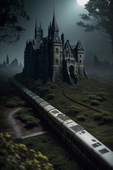 Horror-themed, A rusty nail, stuck in a cracked wall, from which a rare and beautiful flower grows, jzcg035, scenery, outdoors, a street with a castle in the background, a ball most curious, eerie, playful, colorful, illuminating, soft light, rocks and moss, forest setting, raindrops on a  window of a train, blurring the reflections of city lights,((Frutiger_Aero)), CGI,  glossy, bright, sunshine, dream-like, (surreal),(close-up, abstract, neon tones) (photorealistic, symbolic, close-up shot, 8K), BREAK a confirmation text: 'mail and click',, Eerie, unsettling, dark, spooky, suspenseful, grim, highly detailed epic <lora:JZCG035-Game City:0.8><lora:papera:1.0>