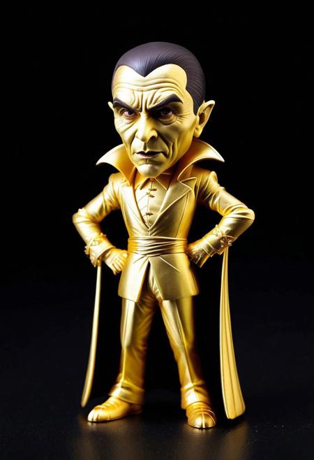XCYP Art Toy,A sweet Little matte golden dracula (Bela Lugosi), japanese sofubi EVA Material) Artist Design Piece,Award-Winning Lens,Highly Detailed,Ultra High Resolution,32K UHD,Clear Focus,Best Quality,Masterpiece.,