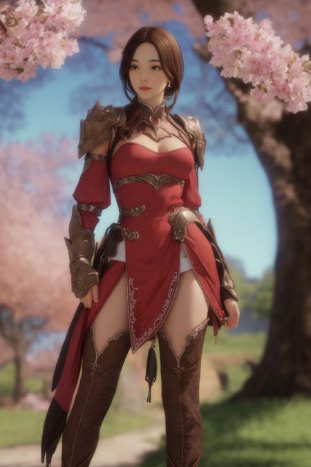 LOAOutfit5 red dress thigh boots pauldrons armor