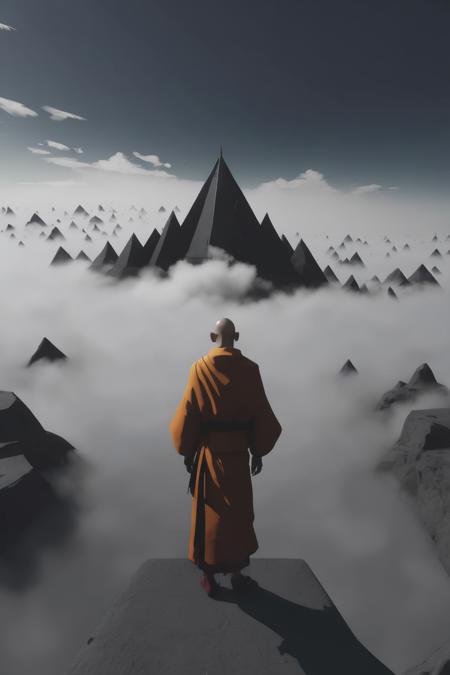 <lora:Parralel Dimensions:1>Parralel Dimensions - a monk is standing in the middle of a cloudy sky