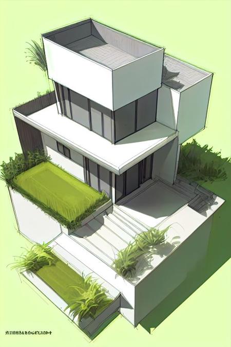 1 modern house architect sketch, grasses,  simple background, <lora:architect_v2:.7> step