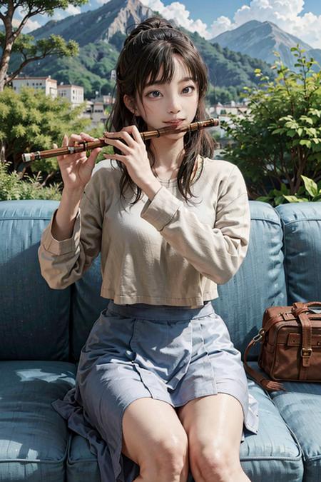 1girl, playing flute, flute,masterpiece, best quality, 8k,  <lora:flute_v1-000015:0.8>