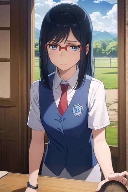 chirikotsurumi, <lora:chiriko tsurumi s1-lora-nochekaiser:1>,
chiriko tsurumi, long hair, blue eyes, blue hair, glasses, red-framed eyewear,
BREAK school uniform, necktie, watch, wristwatch,
BREAK outdoors, house, fields, grass, sky, sun, clouds,
BREAK looking at viewer, (cowboy shot:1.5),
BREAK <lyco:GoodHands-beta2:1>, (masterpiece:1.2), best quality, high resolution, unity 8k wallpaper, (illustration:0.8), (beautiful detailed eyes:1.6), extremely detailed face, perfect lighting, extremely detailed CG, (perfect hands, perfect anatomy),