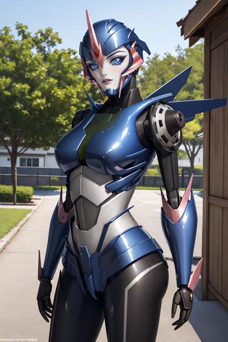 (masterpiece, best quality:1.2), 1girl, solo, looking at viewer,  <lora:arceetp:1>, arceetp, robot, mecha, autobot, medium breasts, outdoors,