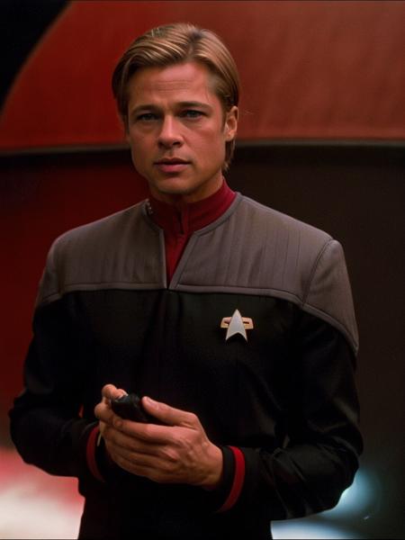 brapit63, short hair, clean shaven.. in (ds9st red and black uniform:1.2). looking at the viewer. in a sci fi space station. bokeh.<lora:Ds9Divi:0.8> (closeup) brapit63