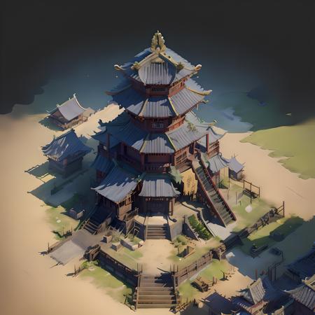 (masterpiece, top quality, best quality, official art, beautiful and aesthetic:1.2),(8k, best quality, masterpiece:1.2), CGgameminicitysw, black background, simple background, no humans, architecture, east asian architecture, from above, stairs, isometric, stairs, granaries, grains, wall, Chinese architecture, gujian,<lora:CGgameminicitysw_20230614181025:1>,